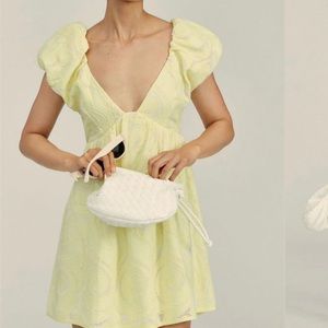 Anthropology deep-v puff sleeve dress